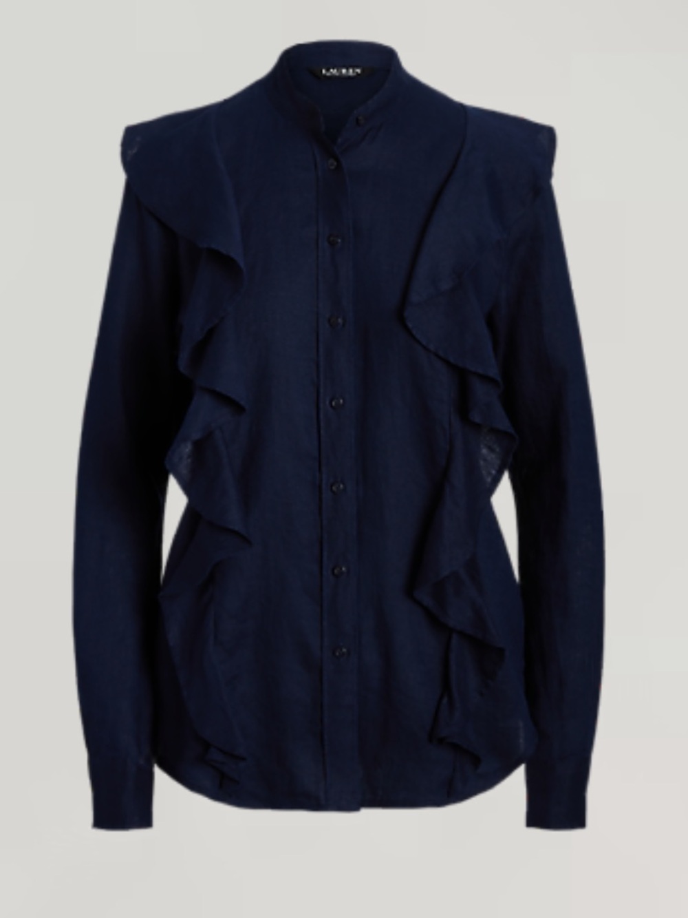 Ralph Lauren Ruffle-Trim Linen Shirt Navy blue XXL new with tags